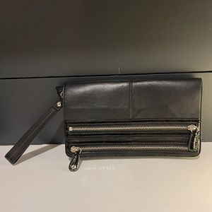 Coach Black Leather and Patent Zipper Clutch